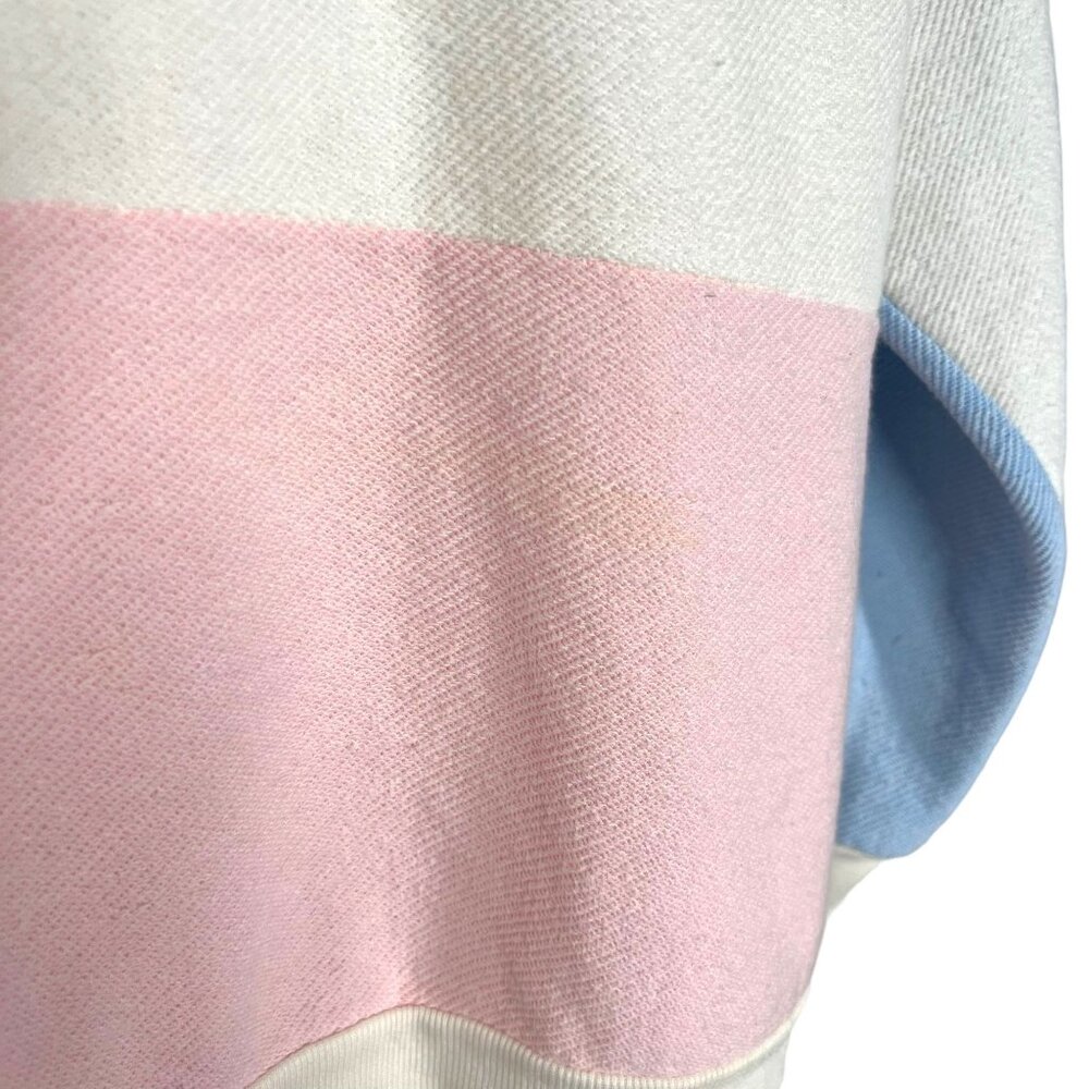 Vintage 80s Blue Pink Collared Pull Over Color Block Sweater Medium - Picture 4 of 7